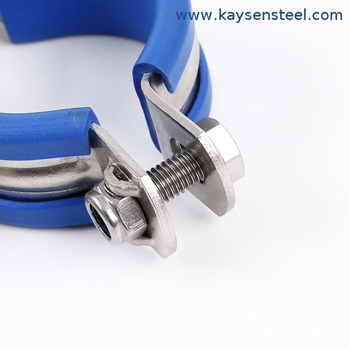 Sanitary Pipe Support with Blue Rubber Insert